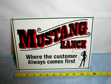 VINTAGE 11x8 in  MUSTANG RANCH LAS VEGAS NEVADA ADV. SIGN PORCELAIN METAL - 943A picture