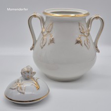 Antique Haviland & Co Limoges Covered Sugar Bowl Gold Leaves Rosebud 1880s picture