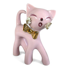 Thames Pink Spaghetti Cat Gold Bow Kitsch Vintage 1950s Japan  3 Inch Tall picture