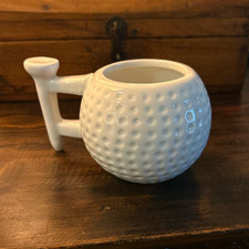 Vintage White Ceramic Golf Ball Mug Golf Club Handle Novelty Golfer Gift picture