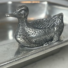Signed Polished Pewter Duck Dish 11”x8” Modern Heritage Grand Millennial Gift picture