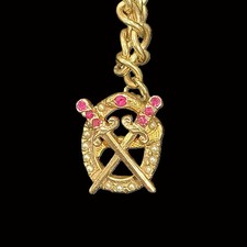 Vtg Gold Theta Chi Fraternity Pin Converted to Charm Rubies and Seed Pearls 40s picture