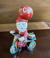Early (c. 1949) SANTA CLAUS CYCLE Windup Tin Litho Tri-Cycle Suzuki Japan T5-753 picture