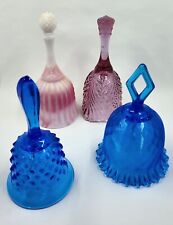Fenton Lot of 4 Vintage Collector Bells, Hobnail, Rose glass, Diamond Optic picture