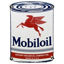 VINTAGE MOBILOIL PORCELAIN SIGN SOCONY VACUUM OIL CAN PEGASUS GAS STATION GARAGE picture