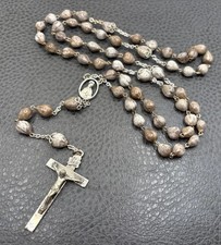 Vintage AFCO Sterling Silver Catholic Rosary Job's Tears Seed Beads Crucifix 30” picture
