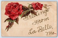 1909 La Belle Missouri MO Vintage Postcard Greetings Flowers Glitter Posted picture