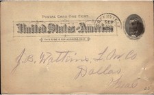 1892 US One Cent Postal Card Greenville Texas Dallas Business Correspondence picture