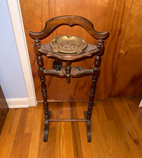 Vintage Handmade Wood Floor-Standing Ashtray Stand w/ Solid Brass Ashtray picture
