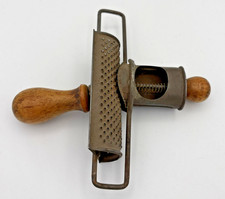 Antique 1800's THE EDGAR Nutmeg Grater Tin Sliding Spice Grinder Wood Handles picture
