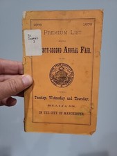 1876 Manchester, NH Premium List Twenty-Second Annual Fair County Fair Booklet picture