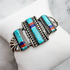 NAVAJO OSCAR ALEXIUS 1975 RARE MULTI GEMSTONE CUFF BRACELET  24.1g picture