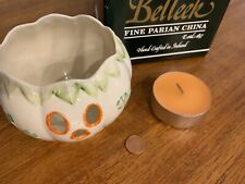 Vtg Belleek Ireland Shamrock Jack O Lantern Pumpkin Candle Holder picture