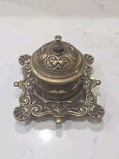 French Antique Brass Covered Desktop Inkwell Shell Motif - Wow picture