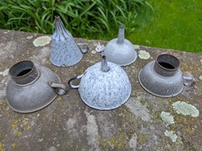 Antique lot 5 Funnel Graniteware Enamelware Gray Blue Farmhouse Canning Vintage picture