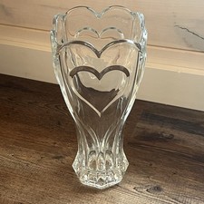 Vintage DePlomb 24% Lead Crystal Vase Hearts Love Clover 10.5” Height picture