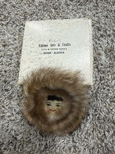 Vintage  Fur Doll Eskimo Face Pin Alaska Nome GUC picture