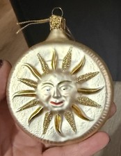 Vintage Double Sided Sun Face Blown Art Glass Christmas Ornament Germany picture