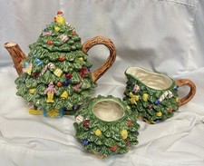 Vintage Ceramic Christmas Tree Tea Pot RCPC 3 pieces picture