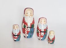 Vintage Wooden Santa Claus Nesting Dolls Set Of 4 Gift Bag Candy Cane  picture