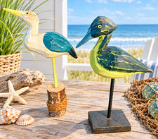 Vintage Hand-Carved Wooden Shorebirds: Distressed Folk Art Set of Two picture