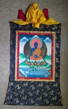 Tibetan Thangka Medicine Buddha - 24k Gold Leaf Hand Painted Silk Brocade picture