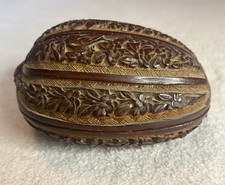 Vintage Chinese Ornate  Coquilla Nut Carved Floral Lidded Wood Tobacco Box picture