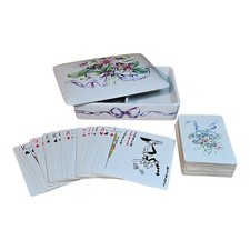 Vintage Horchow Japan Hand Painted Porcelain Card Box Cottagecore Ribbon Decks picture