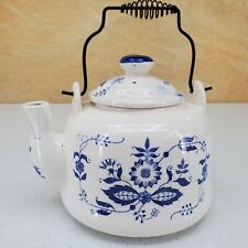 Vintage Teavana Onion Tea Pot Blue White Floral Metal Handle Japan Ceramic picture