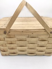 Vtge 18” Basketville Putney Vermont Woven Double Handle Picnic Basket, Cottage picture