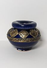 Vintage Cobalt Blue Ceramic & Brass Trim-2 Piece Moroccan Ashtray picture