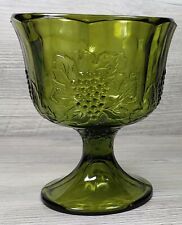 Indiana Glass Forest Green Goblet Cup Grapevine Design Footed Compote Candy Dish picture