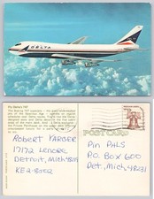 Vtg 1977 Delta Airlines Boeing 747 Jet Airplane Postcard Detroit MI Posted picture