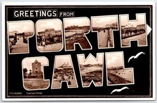 Greetings From Porthcawl Large Letter Real Photo RPPC Postcard Vintage 1940s picture