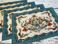 Vintage LEIF THESEN A/S NORWAY Scandinavian Rosemaling Set of 4 Placemats Cotton picture