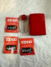 Vintage Zippo Pocket Lighter Red Matte Brass C 17 Windproof with Accessories picture