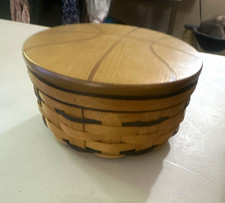 Longaberger Small Round Woven Storage Basket w/ Lid Liner Plastic Protector picture