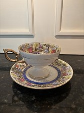 Vtg Royal Carlton Japan Porcelain Tea Cup Saucer Set Gold Handle Trim Victorian picture