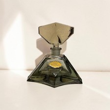 Vtg Echt Kristall Perfume Decanter Faceted Smoky Gray Crystal 4.5”x4.75”x2.5” picture