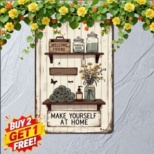 vintage farmhouse bathroom rustic flower tin metal signs picture