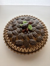 Vintage Southern Pecan Pie Ceramic Covered Pie Dish Recipe Dish & Lid - Japan picture