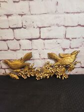 Pair Syroco Dart Gold Bird Wall Plaques Dogwood Branch Flowers Vintage 