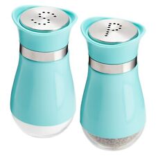 2 Pieces Set Teal Stainless Steel Salt and Pepper Shakers with Glass Bottom picture
