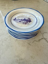 Atq Vtg Butter Pat Windmill & Sail Boat Delft W S George Derwood 3.25” Set Of 6 picture