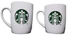 Set Of 2 Starbucks 2013 Ceramic Green Mermaid Siren Logo 10 oz White Coffee Mugs picture