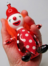 Vintage Blown Glass WHITE FACE Clown Large Christmas Ornament De Carlini Italy picture