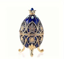 Elegant Dark Blue Enamel Egg Trinket Box picture