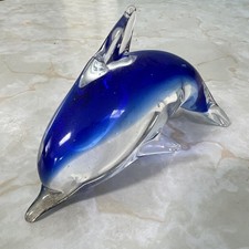 Blue & Clear Art Glass Dolphin Figurine Glass Dolphin Animal Figurine picture