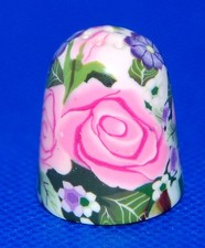 BOULDER BAY THIMBLE - FULL BLOOM PINK ROSES and SMALL PURPLE FLOWERS  MILLEFIORI picture