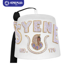 DOI PHA Fez Hat - Pure White with Gold Embroidery and Three Rows of Rhinestones picture